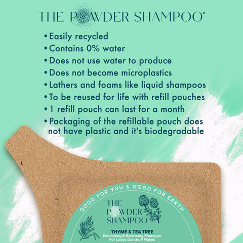 Exfoliating & Balancing Foaming Powder Shampoo For Loose Dandruff Flakes 100g Refill Pouch Vegan, Plastic-Free
