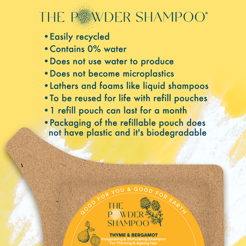 Invigorating & Stimulating Foaming Powder Shampoo For Thinning & Aging Hair 100g Refill Pouch, Vegan, Plastic-Free